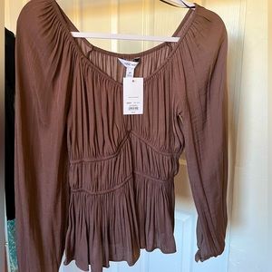 Nine West Peasant Boho Long Sleeve Blouse